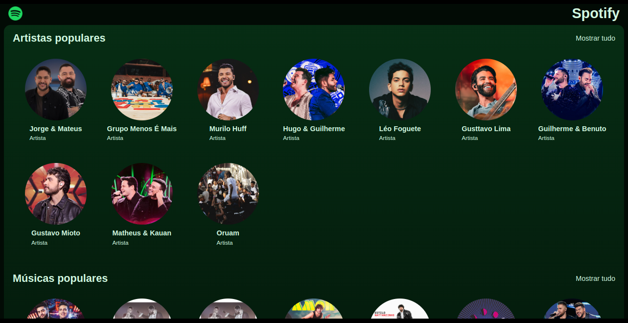 Screenshot do Projeto Spotify